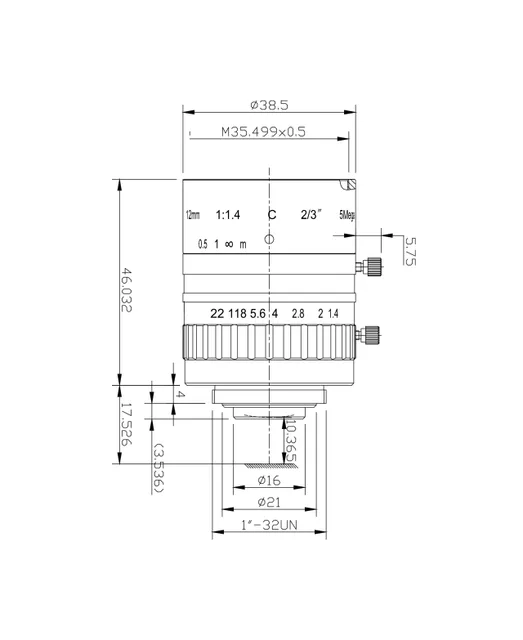 SAM-SWIR12.5-F14-C23 mechanical drawing